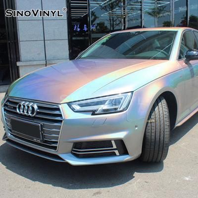 SINOVINYL 1.52*18m Silver Iridescence Laser Chrome PVC Film Car Vinyl Wraps Car Body Sticker