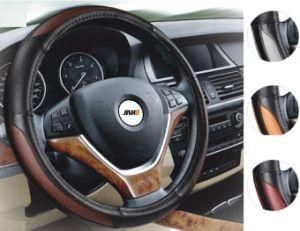 Wood Grain Leather Splicing Steering Wheel Cover