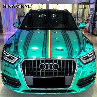 SINOVINYL 1.52x18m Apple Green Glossy High Stretchable Mirror Chrome Car Wraps Vehicle Vinyl