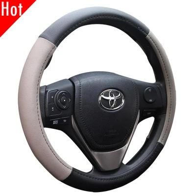 Low Price Cheap 38cm Genuine Real Leather Black Steering Wheel Cover