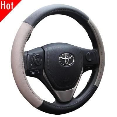 Low Price Cheap 38cm Genuine Real Leather Black Steering Wheel Cover