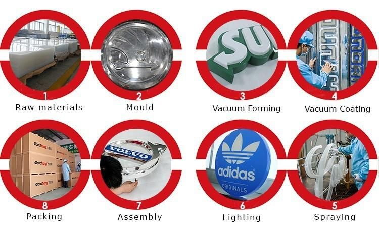 3D Chrome Silver Color Car Showroom LED Lighting Thermoforming Auto Car Logo Sign