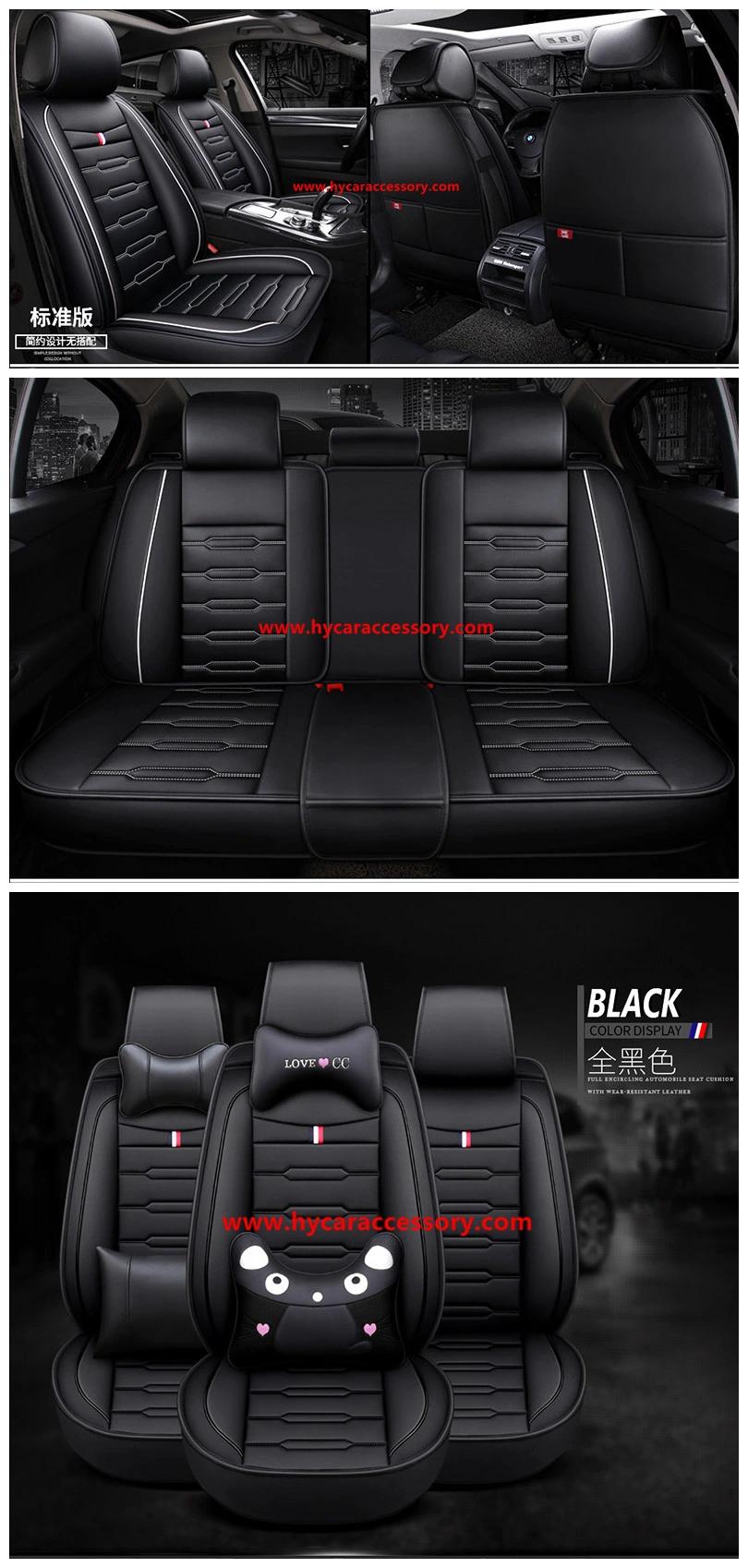 Universal New Design PVC/PU Black Leather Car Seat Cushion with Cartoon Waist Pillow