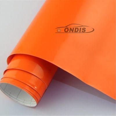 PVC Self Adhesive Glossy Car Accessories Film Orange Sticker Roll with Bubble Free