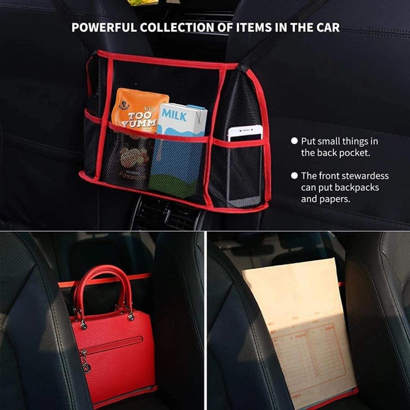 Car Net Pocket Handbag Holder Between Seats, Handbag Holder for Car Front Seat Storage and Handbag Holding Net, Car Organizer for Purse Phone Documents, Barrier