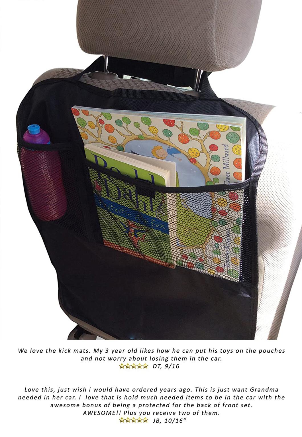 Car Backseat Organizer Kick Mats Car Accessories Organizer with Large Storage Pockets for Tablets - Perfect Travel Accessories for Kids