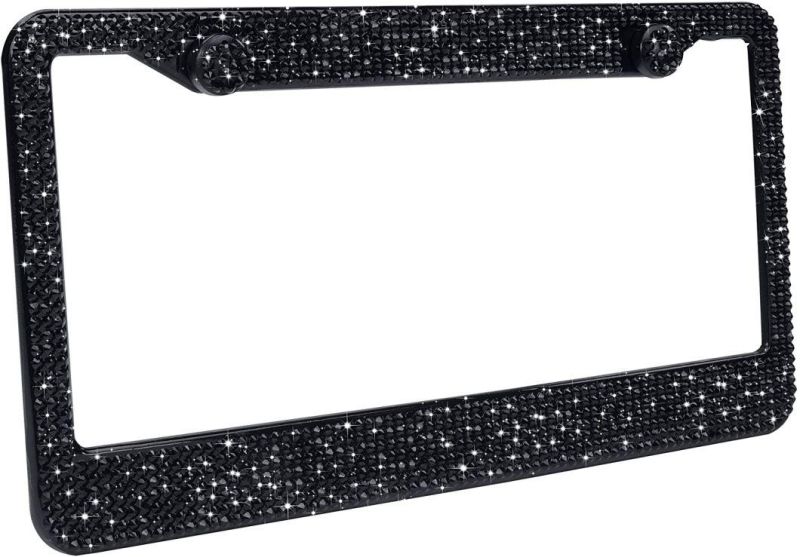 Premium Quality Bling Black Crystal Car License Plate Frame Cover