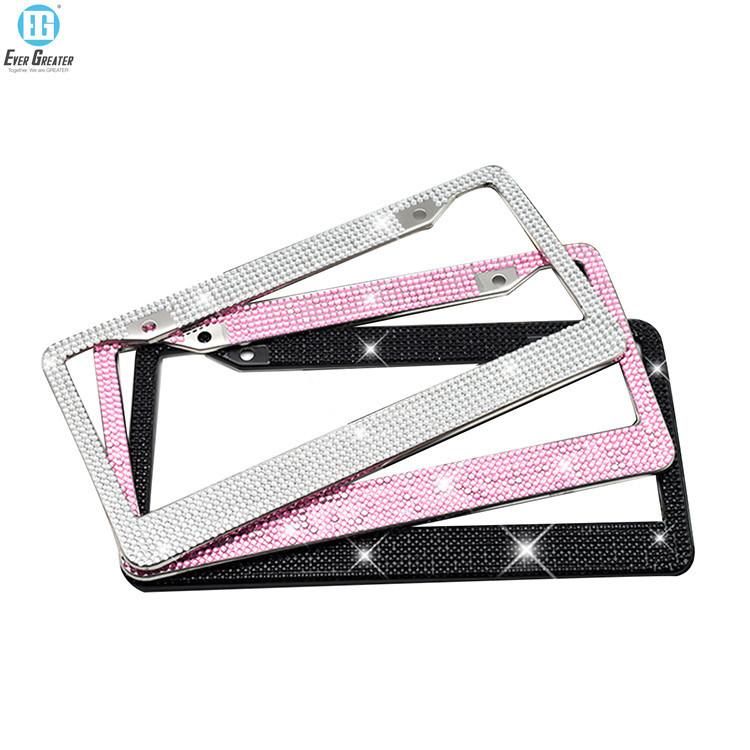 2mm Rhinestone Pink Plain License Plate Frame