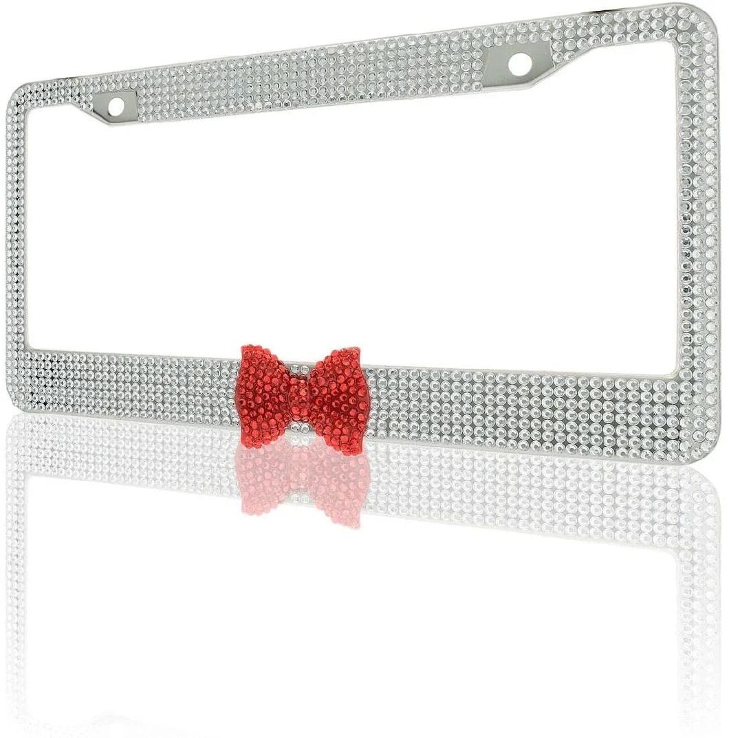 Car Accessories 2PCS White Bling Plate Frame with Bow