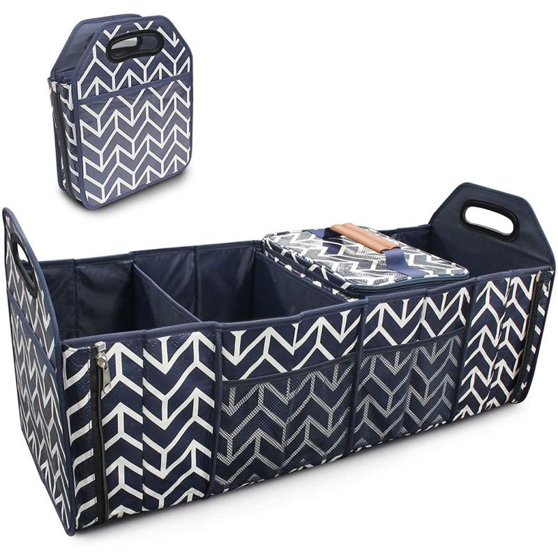 Foldable Cargo Storage Bag Portable Insulation Cooler Bag Collapsible Vehicle Organizer Divider Storage Totes with 4 Compartments Cargo Tote for Groceries Caddy