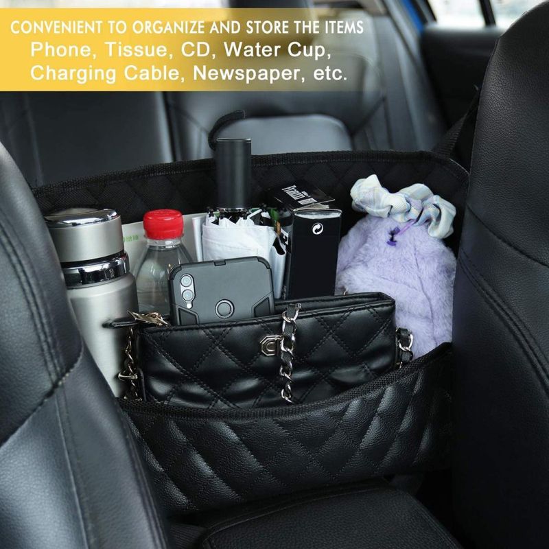 Leather Car Handbag Holder, Car Mesh Organizer Car Purse Storage Car Seat Storage and Handbag Holding Net for Purse Bag