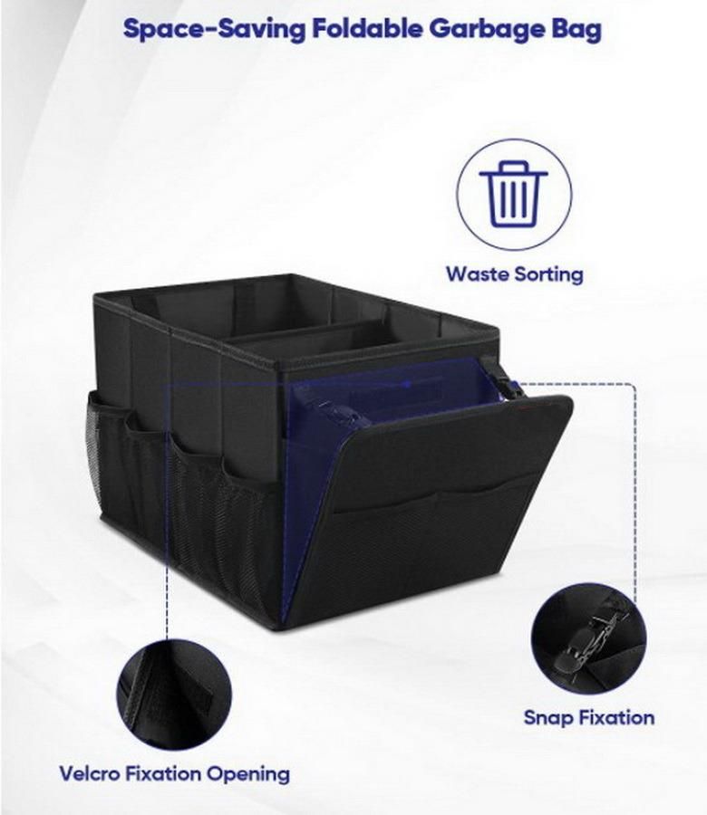 Large Black Durable Folding Car Trunk Organizer Foldable Car Seat Storage Box Truck Storage Bag for Family Travel with Tote Handles