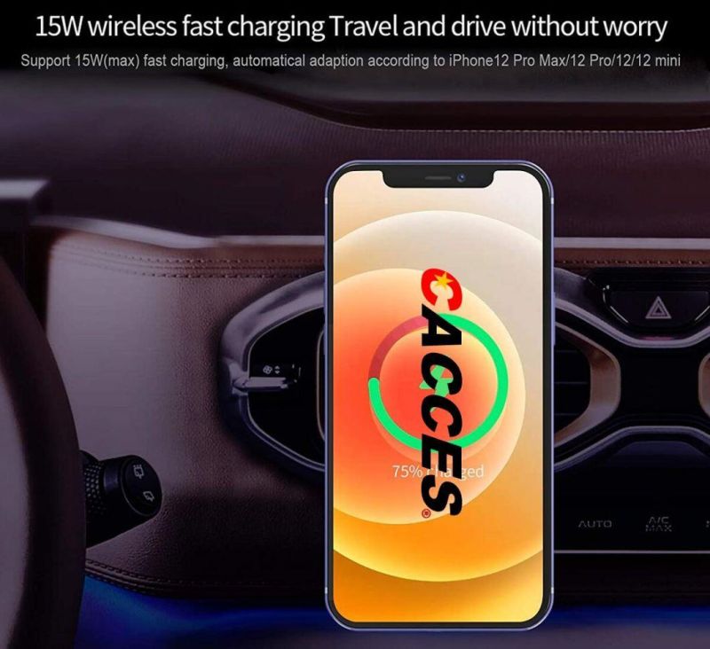 Wireless Charger 15W Aviation Aluminum Computer Numerical Control Tech Fast Charging Holder, White/Black Optional Base Clips for Air Vent, Windscreen, Dashboard