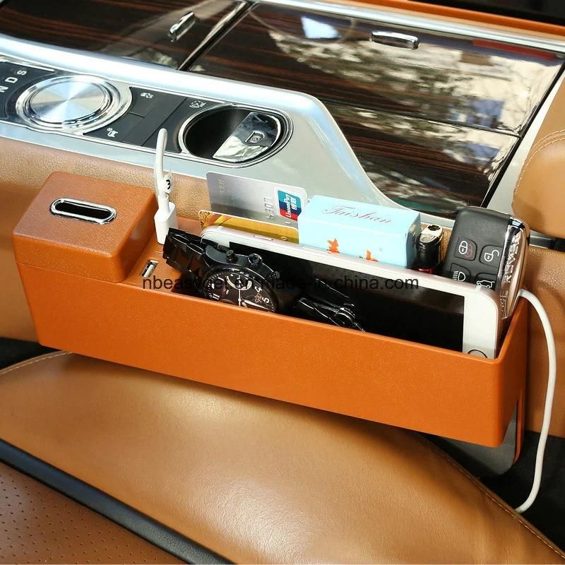Car Seat Side Pocket - Console Side Pocket, Universal Car Pocket Organizer Holder & 2 USB Charging Ports for Cellphones, Keys, Cards, Wallets, Coins Esg10639