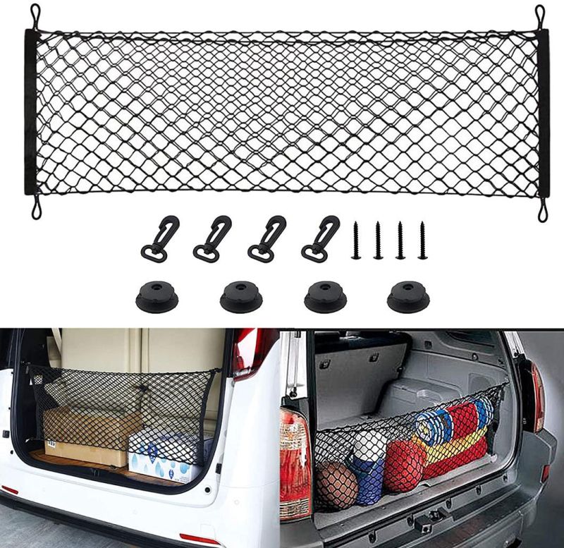 Adjustable Elastic Heavy Duty Cargo Net, Nylon Car Trunk Rear Cargo Organizer Universal Fit for Car, SUV, Truck