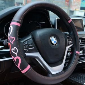 Brown Lovely Leather Car Steering Wheel Cover for Girls