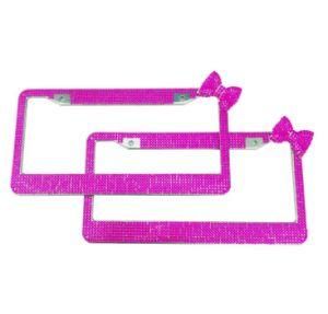 Bling Rhinestone Custom Diamond Pink a Level Glass Rhinestone License Plate Frame for Us Car