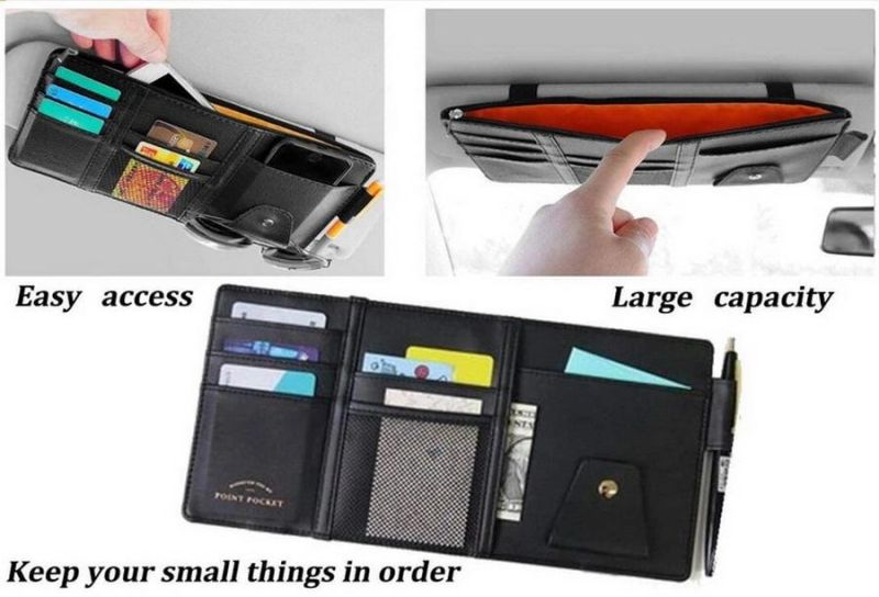 High Quality PVC Leather Auto Accessories Truck SUV Storage Pouch Holder for Car Sun Visor Organizer