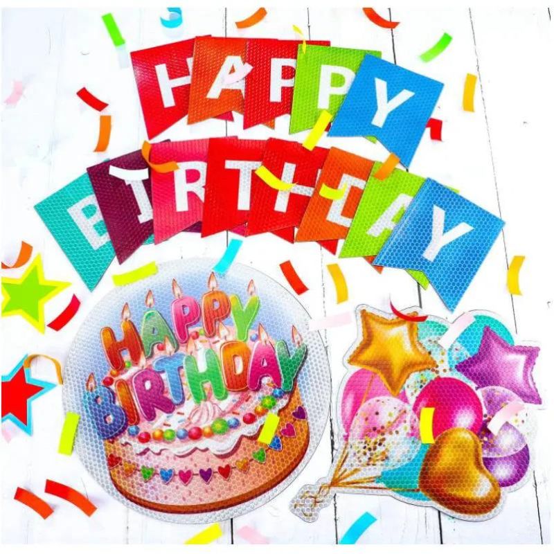 Car Decorations Reflective Colorful Happy Birthday Magnetic Decals