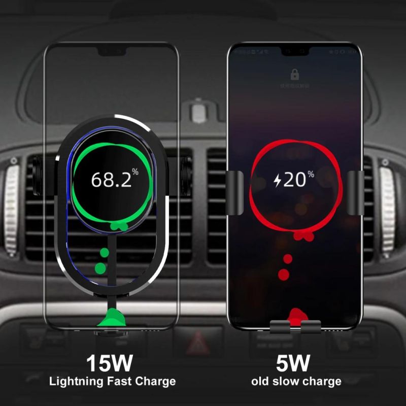 R1 Infrared Sensor Automatic Clamping Cell Phone Super Charger 15W Fast Charging Magnetic Car Holder Qi Wireless Car Charger