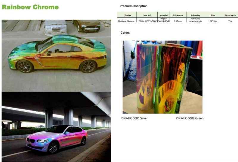 Wholesale Price Rainbow Chrome Green Car Body Wrapping Vinyl Film Car Wrap Sheet Film