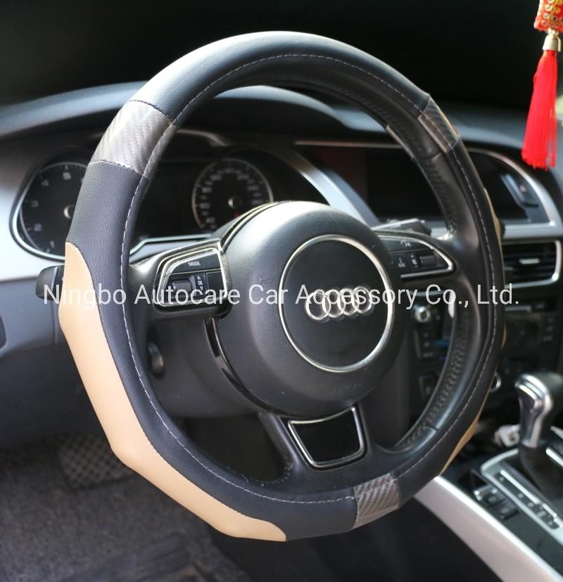 Cheap Price PVC Leather Carbon Fiber Yellow Steering Wheel Cover