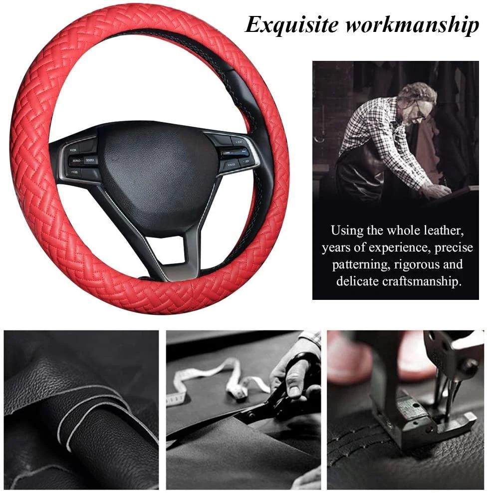 Leather Hand Stitch Fashion Breathable Non-Slip Car Steering Wheel Cover GM 38cm