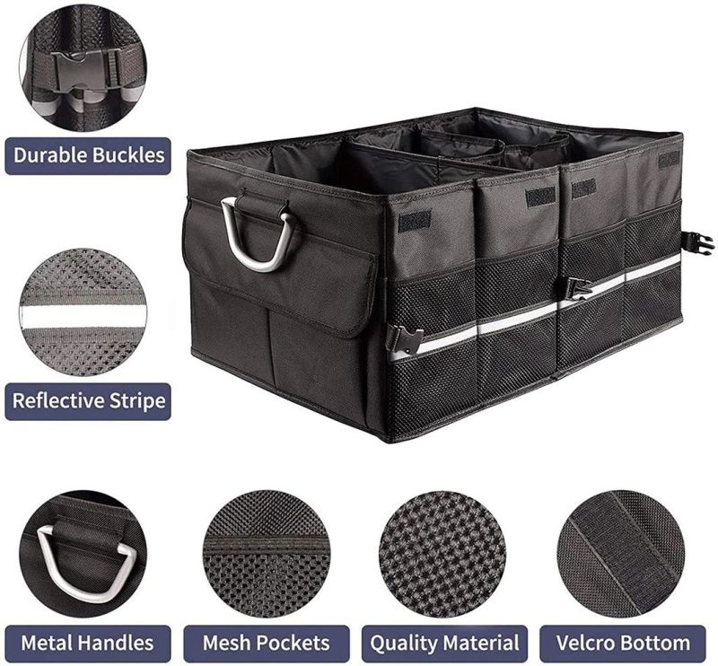 Car Trunk Organizer Collapsible Waterproof Trunk Storage Organizer with Cover Large Capacity with Reinforced Handles and Securing Straps for SUV Truck Auto Van