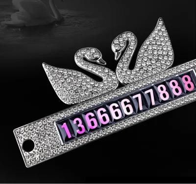 Car Temporary Parking Sign Metal Diamond-Encrusted Luminous Parking Card Suction Cup Type Telephone Number Plate Moving License Plate