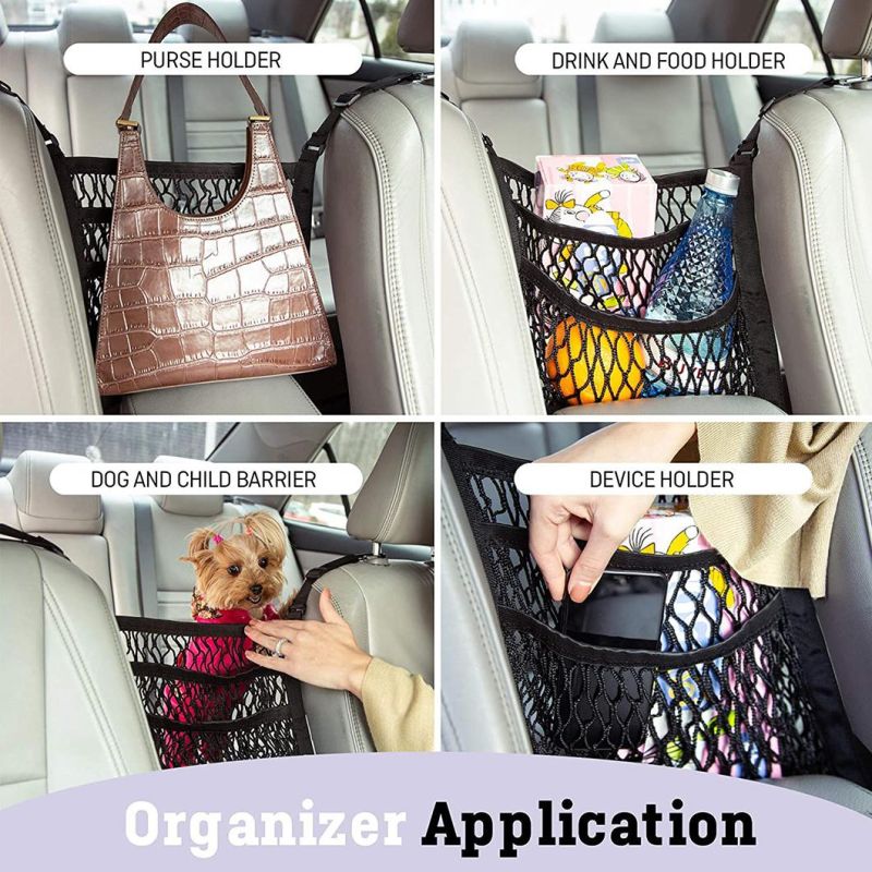 Barrier of Backseat Pet Kids, The Purse Net Car Net Pocket Handbag Holder Between Seats, Car Net Pocket Organizer