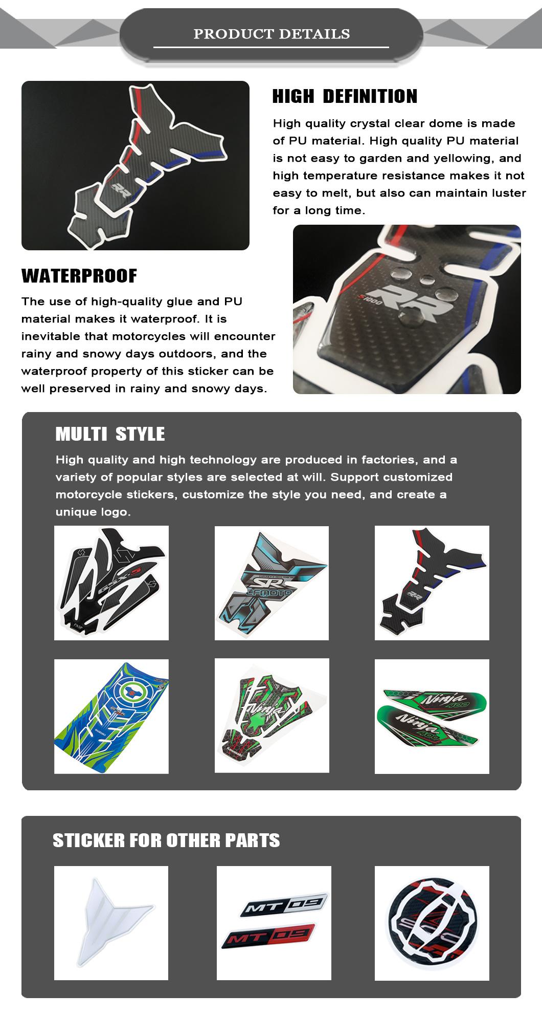 Motorcycle Fuel Tank Pad Non-Slip Protector Custom Sticker Crystal Clear PU Dome Label Sticker
