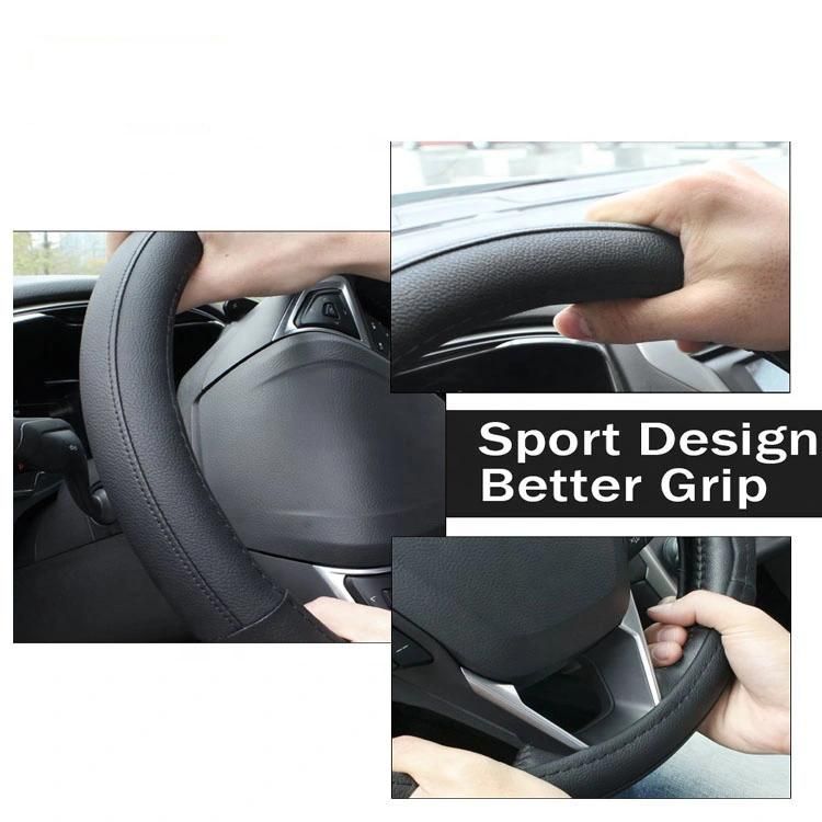 Beige Leather Car Steering Wheel Cover