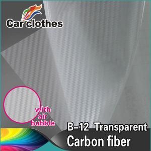 1.52X30m PVC 3D Tadhesive Textile Stickers Carbon Fiber Transparent Wrap Roll Film