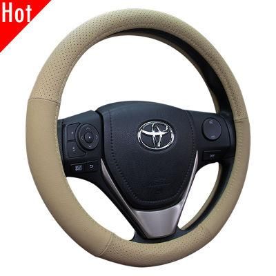 Hot Sale Car Interior 38cm Genuine Real Leather Black Beige Steering Wheel Cover Ls80456