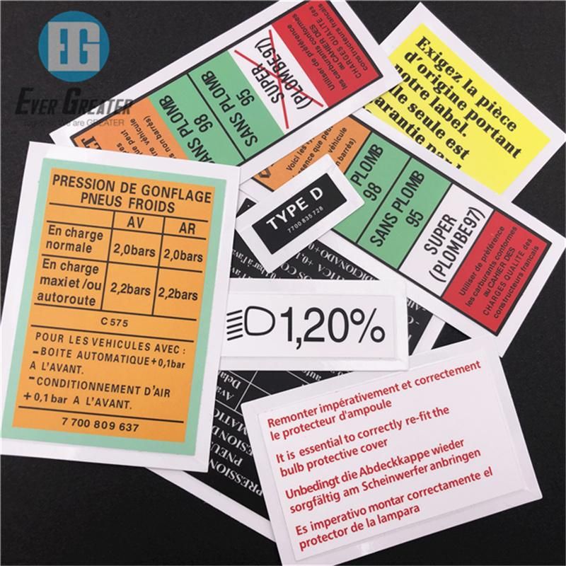 Customized Reflective Material Machinery Labels Warning Stickers