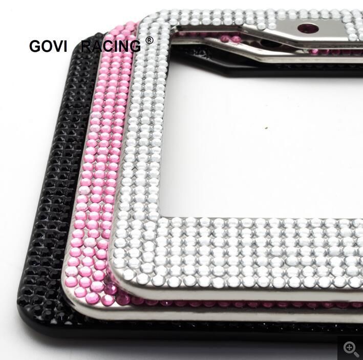 Crystal Diamond Bling Black Car License Plate Holder