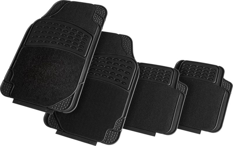 Universal Fit Heavy Duty Rubber for All Weather Protection Black Automotive Floor Mats Fits Most Cars, Suvs, and Trucks, 4 Piece (Full Set Trimmable Heavy Duty)