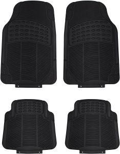 Set All-Season Heavy Duty Ridged Rubber Floor Mat for Cars, Suvs, Vans &amp; Trucks - Universal Carpet Trimmable to Fit Any Vehicle (Black 4-Pack)