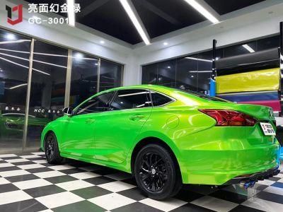 Guangzhou Self Adhesive Glossy Chrome Car Wrap Vinyl/ Magic Gold Green Vinyl Car Wrap Film