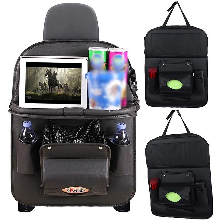 PU Leather Car Rear Universal Back Seat Organizers with Tablet Holder Foldable Table Tray, 8 Storage Pockets