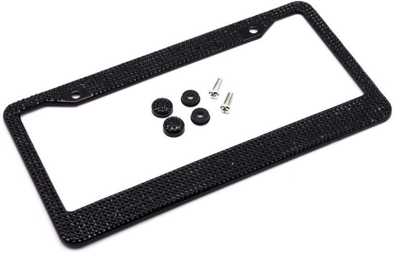 Premium Quality Bling Black Crystal Car License Plate Frame Cover