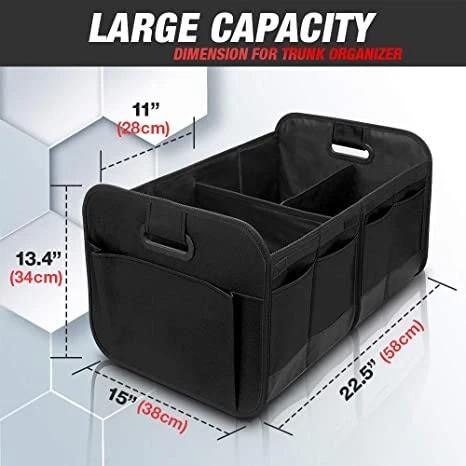 Trunk Organizer, Car Organizer with Multi Compartments, Collapsible Cargo Storage Containers for Sedan SUV, Black