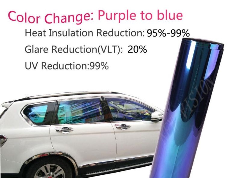 Purple to Blue Self Adhesive Solar Window Tinting Chameleon Film