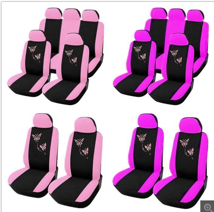 4/9PCS/Set Pink Car Seat Covers Butterfly Embroidery Woman Seat Covers