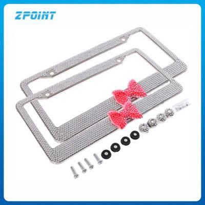 Car Accessory Bling White License Plate Frame with Red Bow