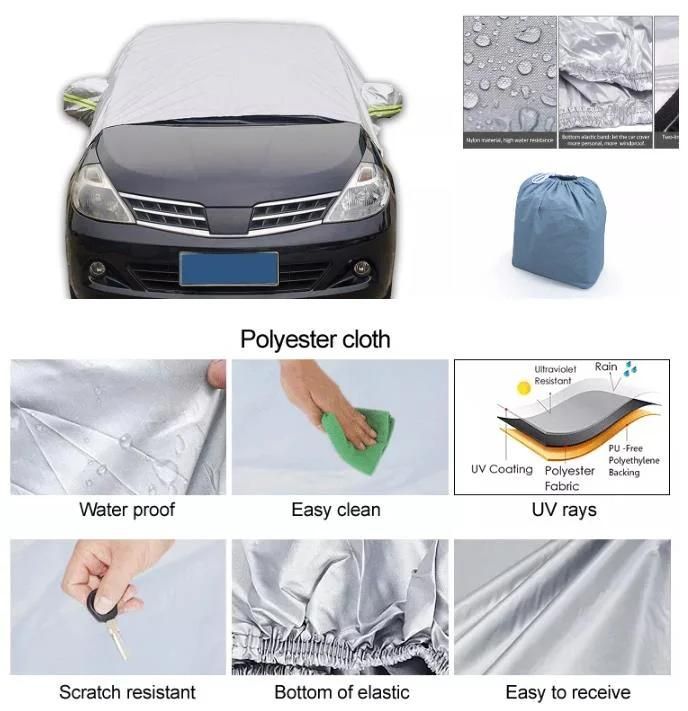 Blue Color Waterproof Dust Proof Wholesale Half Car Cover with Elastic Cord