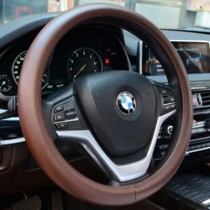 Brown Genuine Leather Steering Wheel Cover Soft Sew Steering Cover