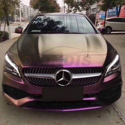 Ondis 1.52 X 18m Self Adhesive Bubble Free Vinyl Purple Black Electric Matte Satin Metallic Chameleon Vinyl Wrap Chrome