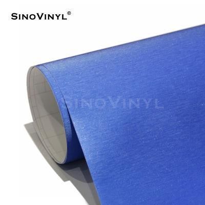 SINOVINYL 1.52x28M Air Bubble Free Aluminum Metallic Brushed Blue Color Car Decoration Vinyl
