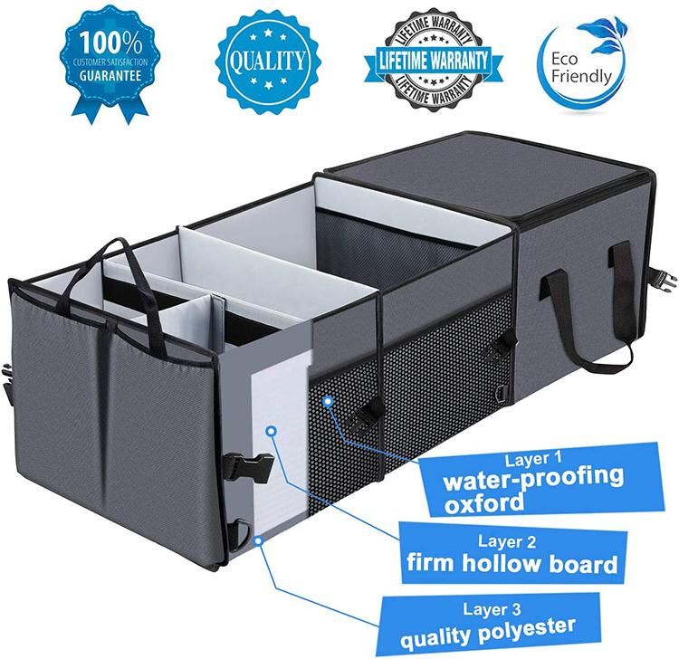 Car Trunk Organizer with Insulation Cooler Bag Foldable Multi-Compartments Cargo Storage